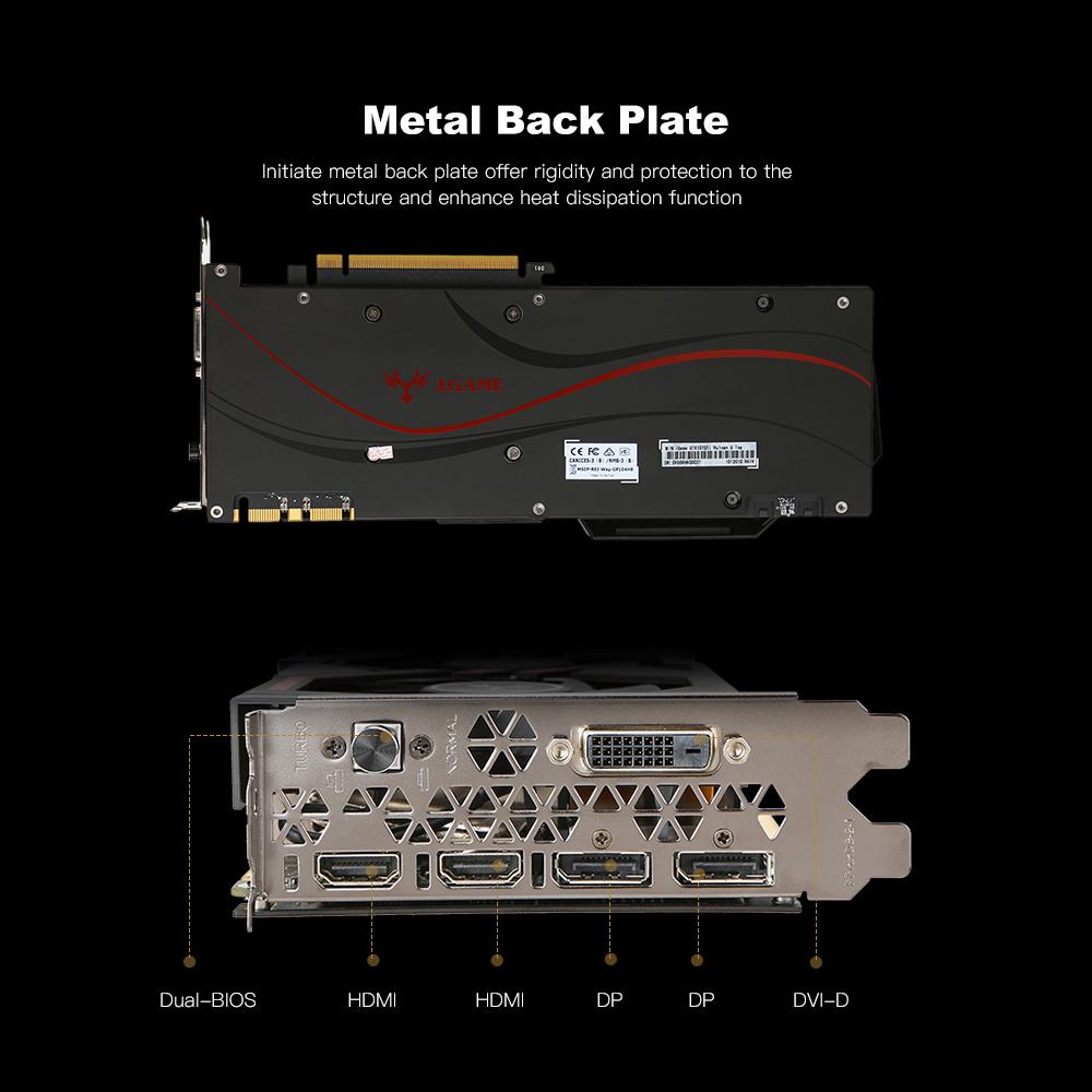 Colorful iGame GeForce GTX1070Ti Vulcan U Top Video Graphics Card 1607MHz 8GB GDDR5 8Gbps/256Bit 2DP+2HDMI+DVI - Black