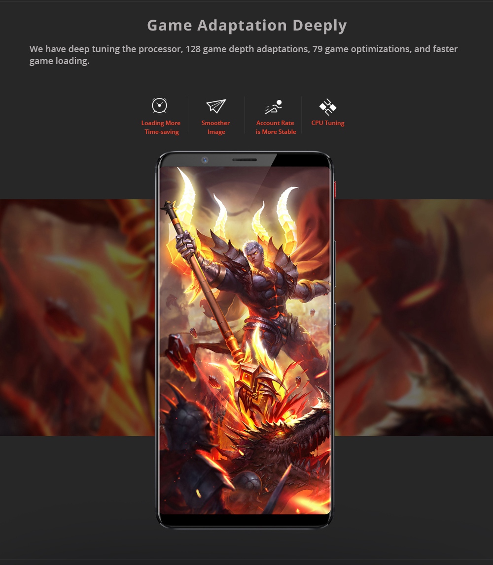 Nubia Red Magic 6.0 Inch FHD Screen 4G LTE Gaming Smartphone Snapdragon 835 6GB 64GB 24.0MP Camera Android 8.1 OS Type-C Touch ID OTG - Black