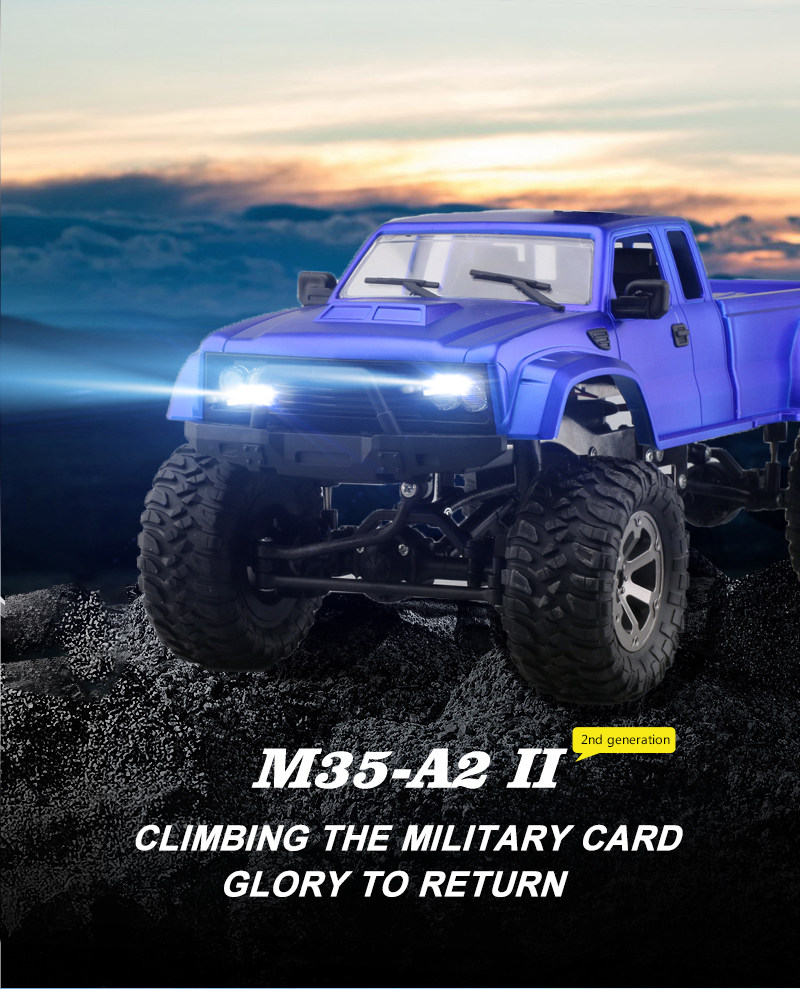 JDRC JD002A 2.4G 1:12 4WD Brushed Off-road Military Truck RC Car with LED Light RTR - Red