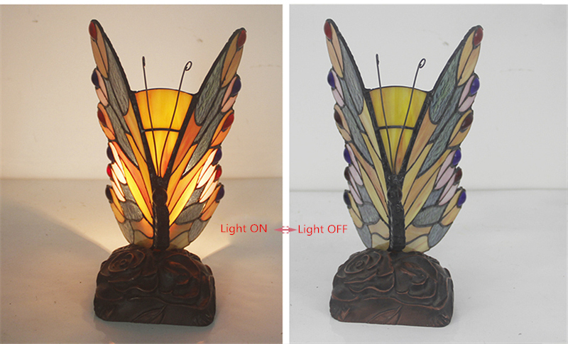 FUMAT TIFFANY Lamp European Classic Stained Glass Butterfly Night Lamp for Bedside Lamps Home Deco Nursing Night Light - Multi-color