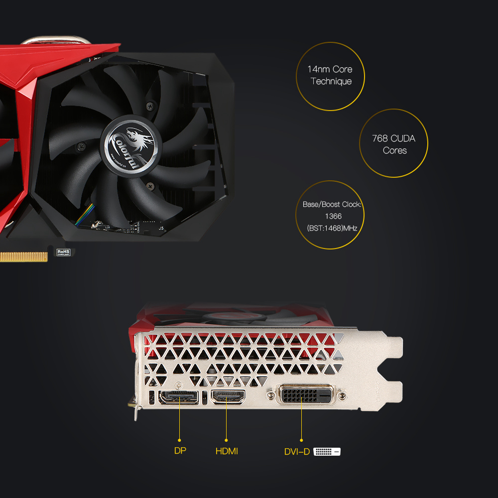 Colorful GTX 1050Ti NB 4G Video Graphics Card 1366-1468MHz 4GB GDDR5 7Gbps/128Bit DP+HDMI+DVI-D PCI-E 3.0 - Black