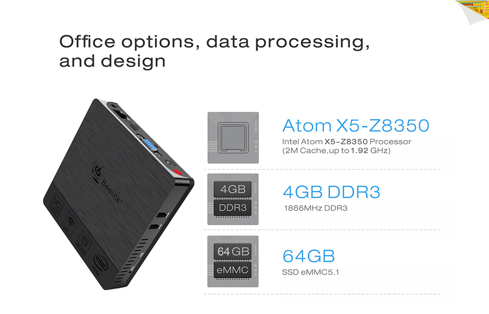 Beelink BT3 PRO II Intel Atom X5-Z8350 4GB/64GB Mini PC 2.4G/5.8G WIFI Gigabit LAN USB3.0 HDMI VGA