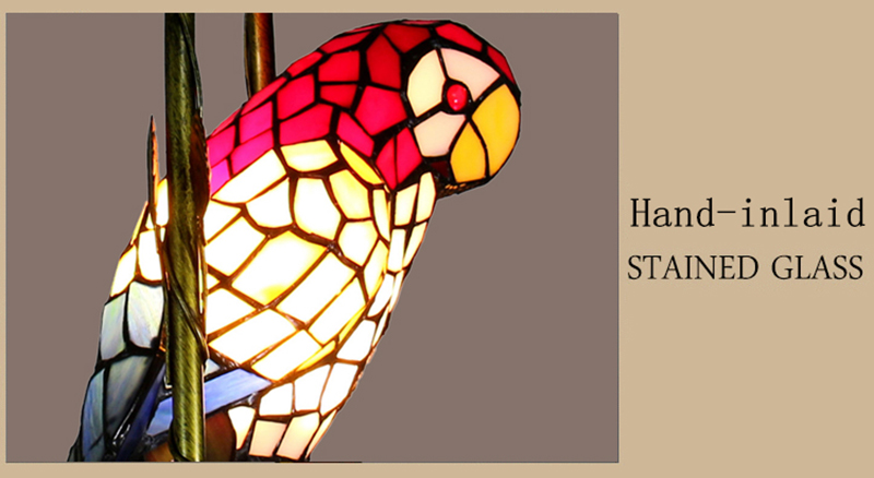 FUMAT Tiffany Glass Lights Stained Glass Parrot Pendant Lamp Antique Art Glass Bird LED Hanging Lamp for Living Room