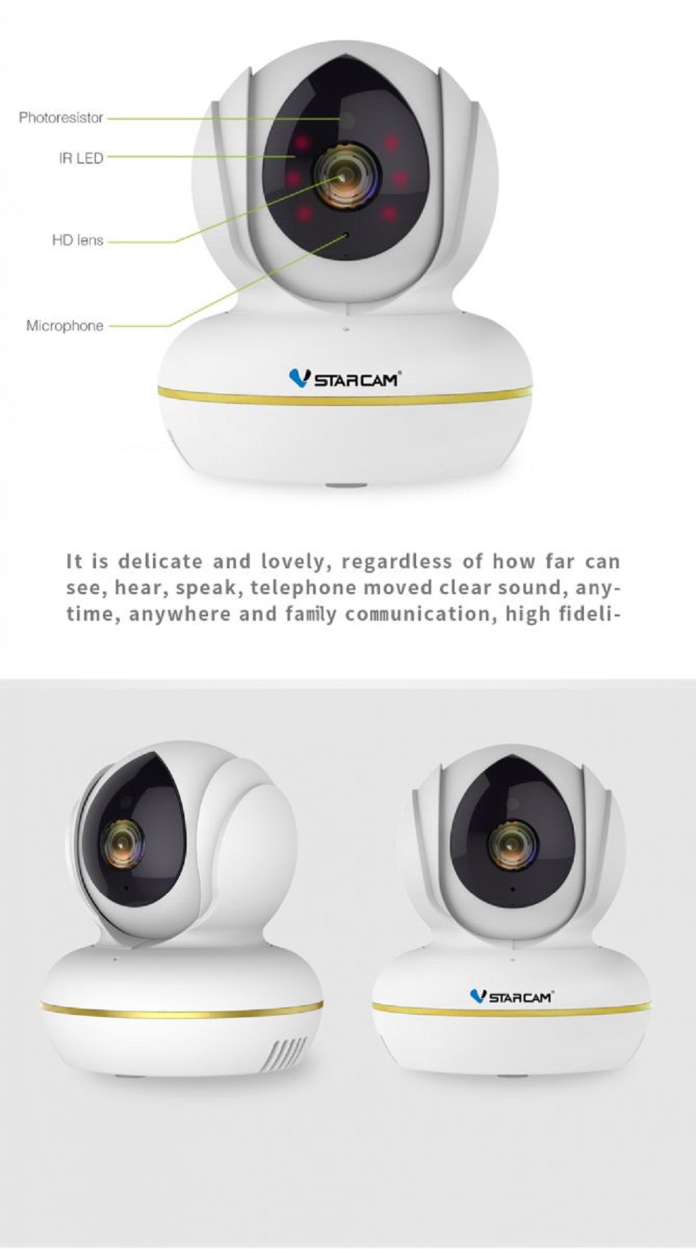 Vstarcam C22S 1080P Wifi IP Camera Infrared Night Vision Monitor Video Two-Way Audio - White EU Plug
