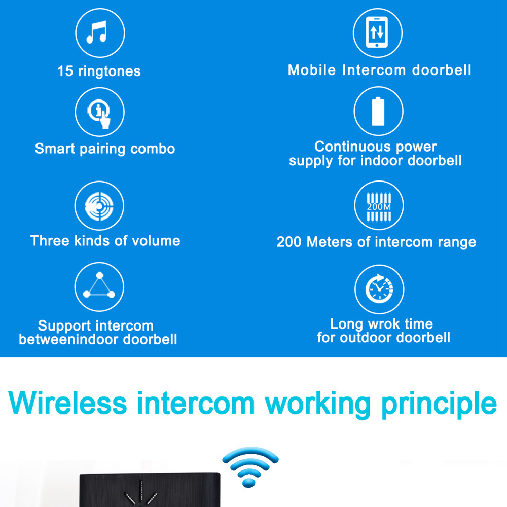 H6S 1v1 Wireless Voice Intercom Doorbell Kit Two-way Mobile Intercom Doorbell - Silver+Black