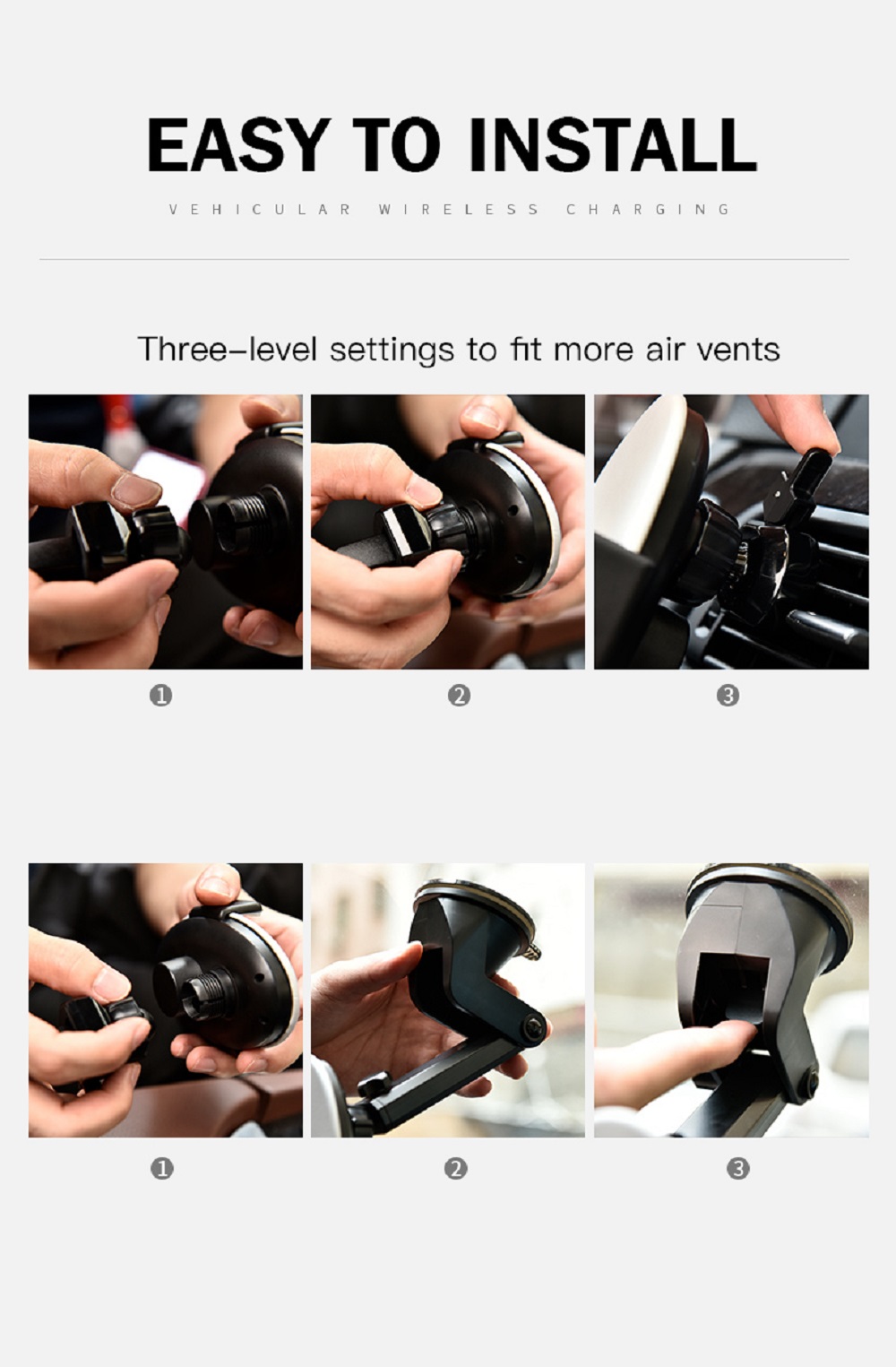 Smart Wireless Car Charger Mount Fast Charging Air Vent Phone Holder For 4.0-6.5 Inch Smartphone - Black