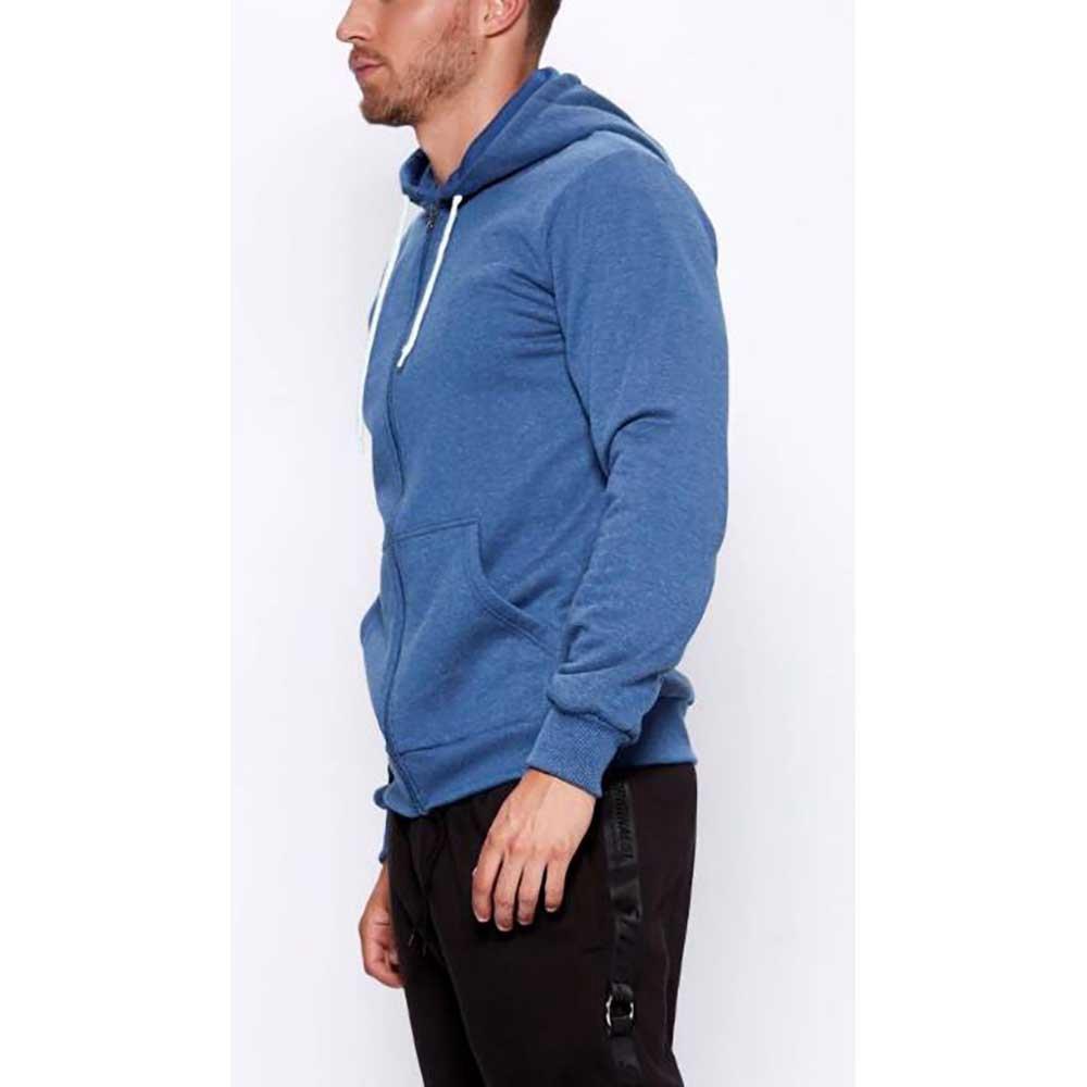 Men Casual Solid Color Long Sleeve Sweatshirt Zipper Hoodie Coat Size 2XL - Blue