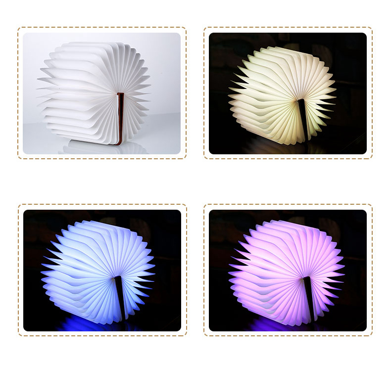 Walnut Foldable Book Shaped LED Night Light USB Book Bedside Lamp - Warm Light