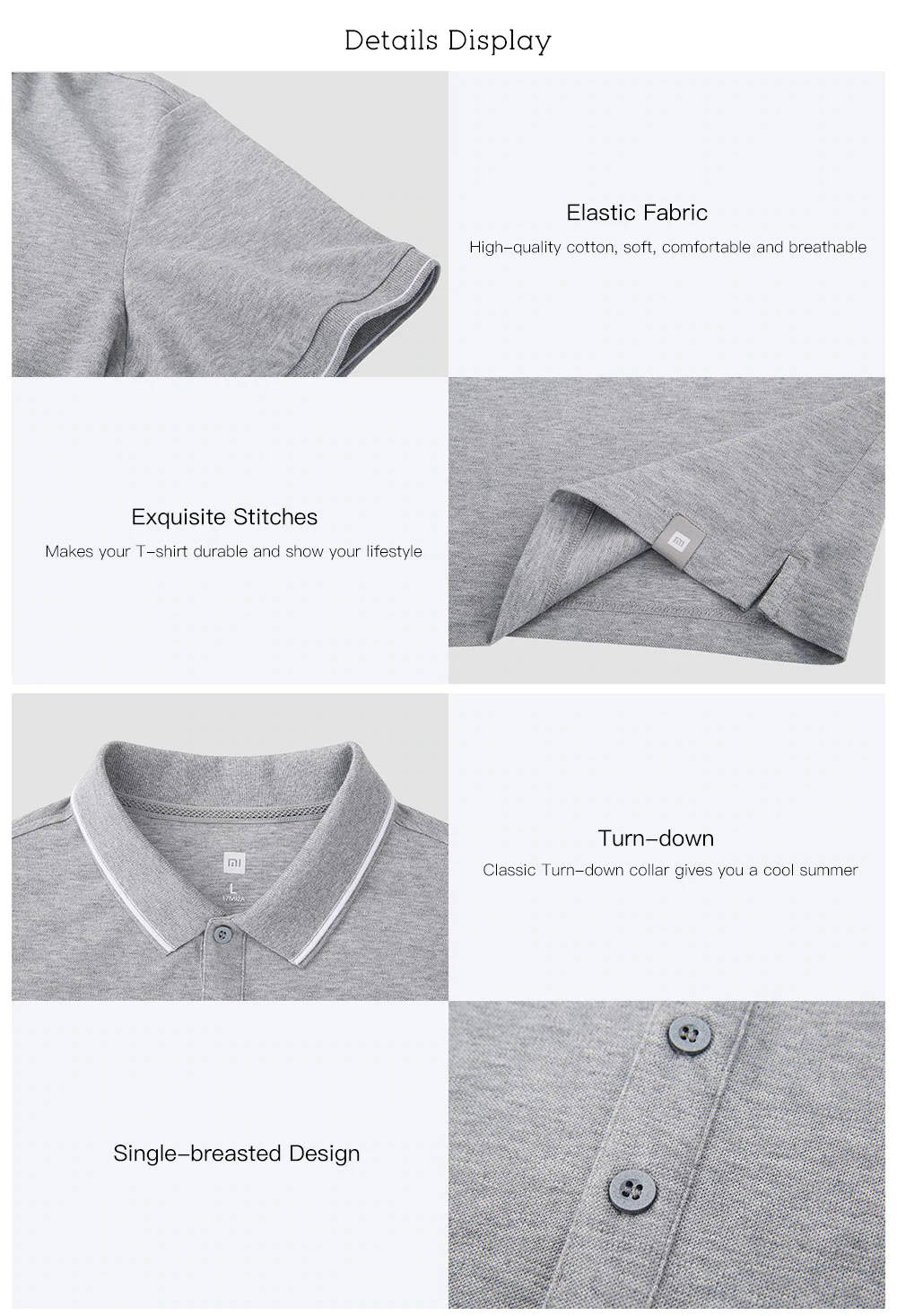 Xiaomi Men Soft Breathable Turn-down Collar Short Sleeve T-shirt Size M - Dark Blue
