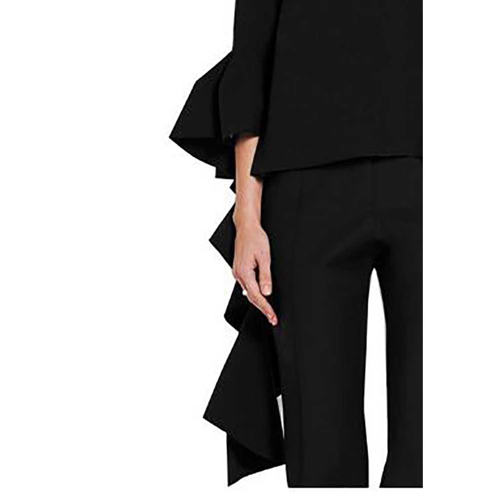Women Off Shoulder Spiral-wave Trumpet Sleeve Solid Shirt Size L - Black