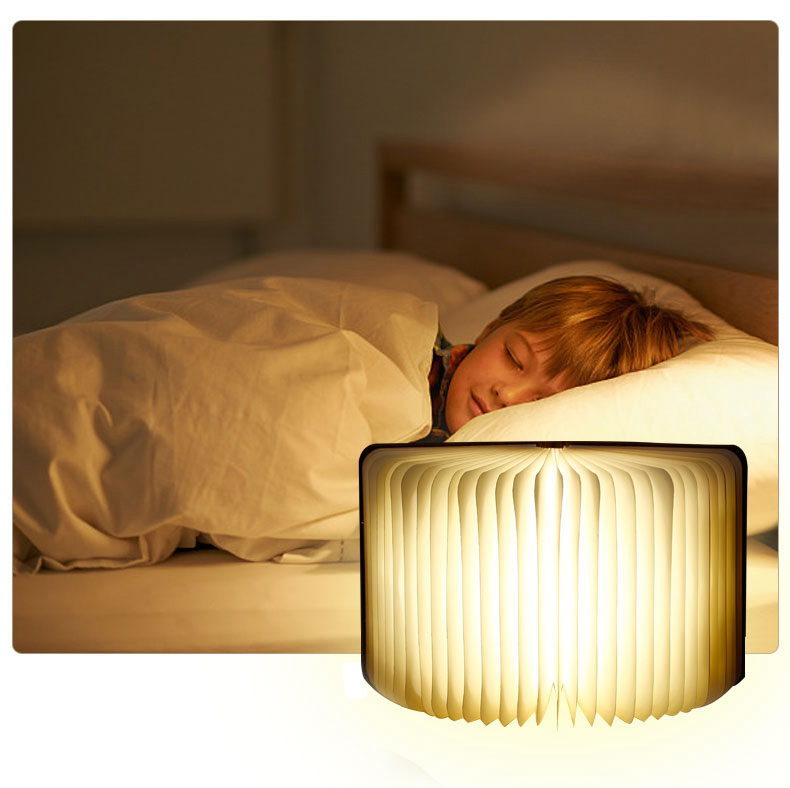 Walnut Foldable Book Shaped LED Night Light USB Book Bedside Lamp - Warm Light