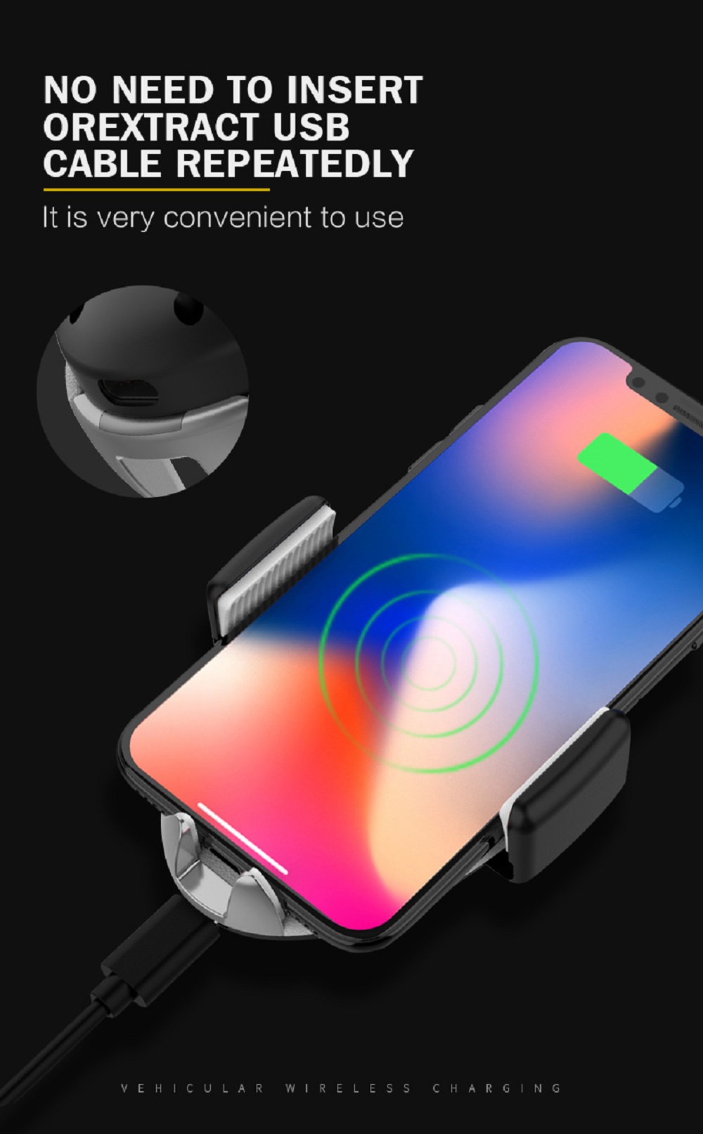 Smart Wireless Car Charger Mount Fast Charging Air Vent Phone Holder For 4.0-6.5 Inch Smartphone - Black