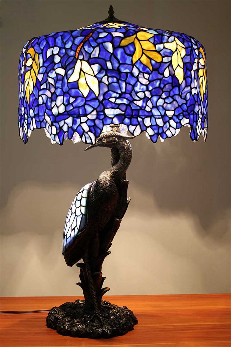 Fumat Tiffany Lamp Stained Glass Bird Resin Table Lamp Multi Color