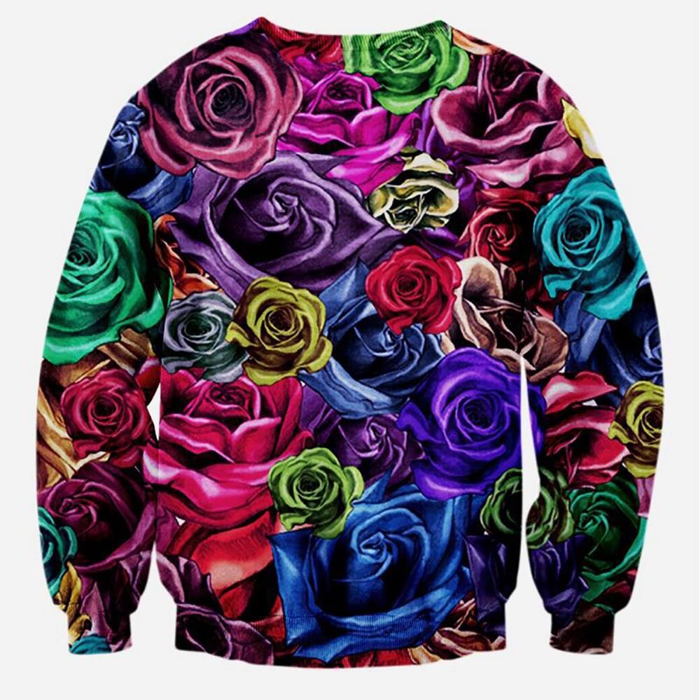 3D Digital Printed Colored Flowers Pattern Men And Women Cotton Crewneck Sweatshirt Size XL - Multi Color