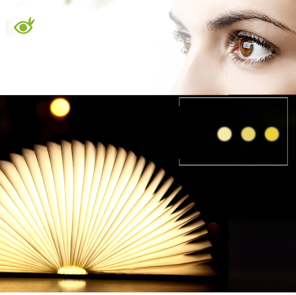 Wooden Foldable Book Shaped LED Night Light USB Book Bedside Lamp - Warm Light