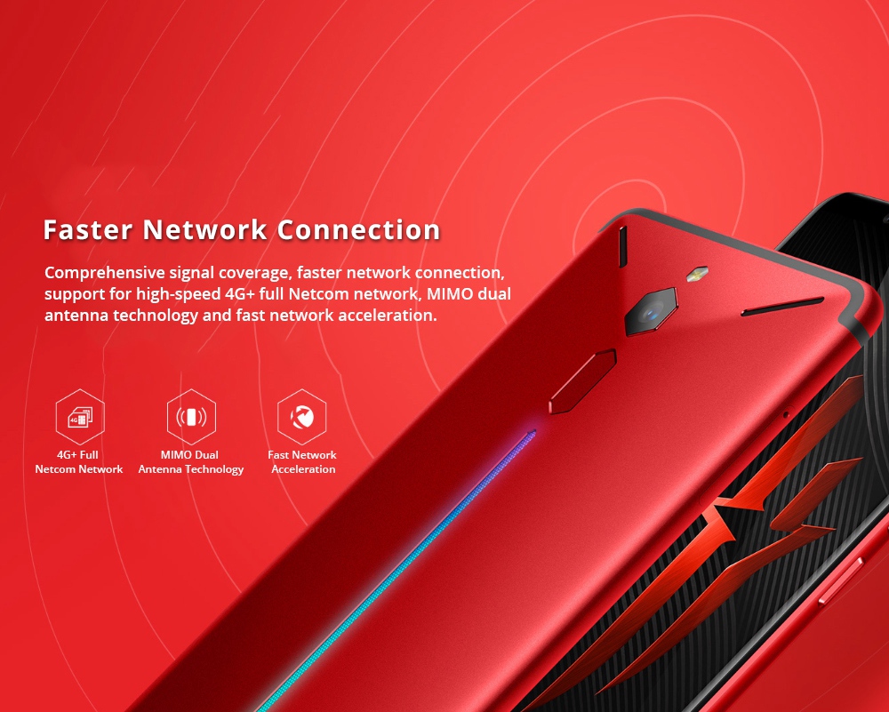 Nubia Red Magic 6.0 Inch FHD Screen 4G LTE Gaming Smartphone Snapdragon 835 6GB 64GB 24.0MP Camera Android 8.1 OS Type-C Touch ID OTG - Black