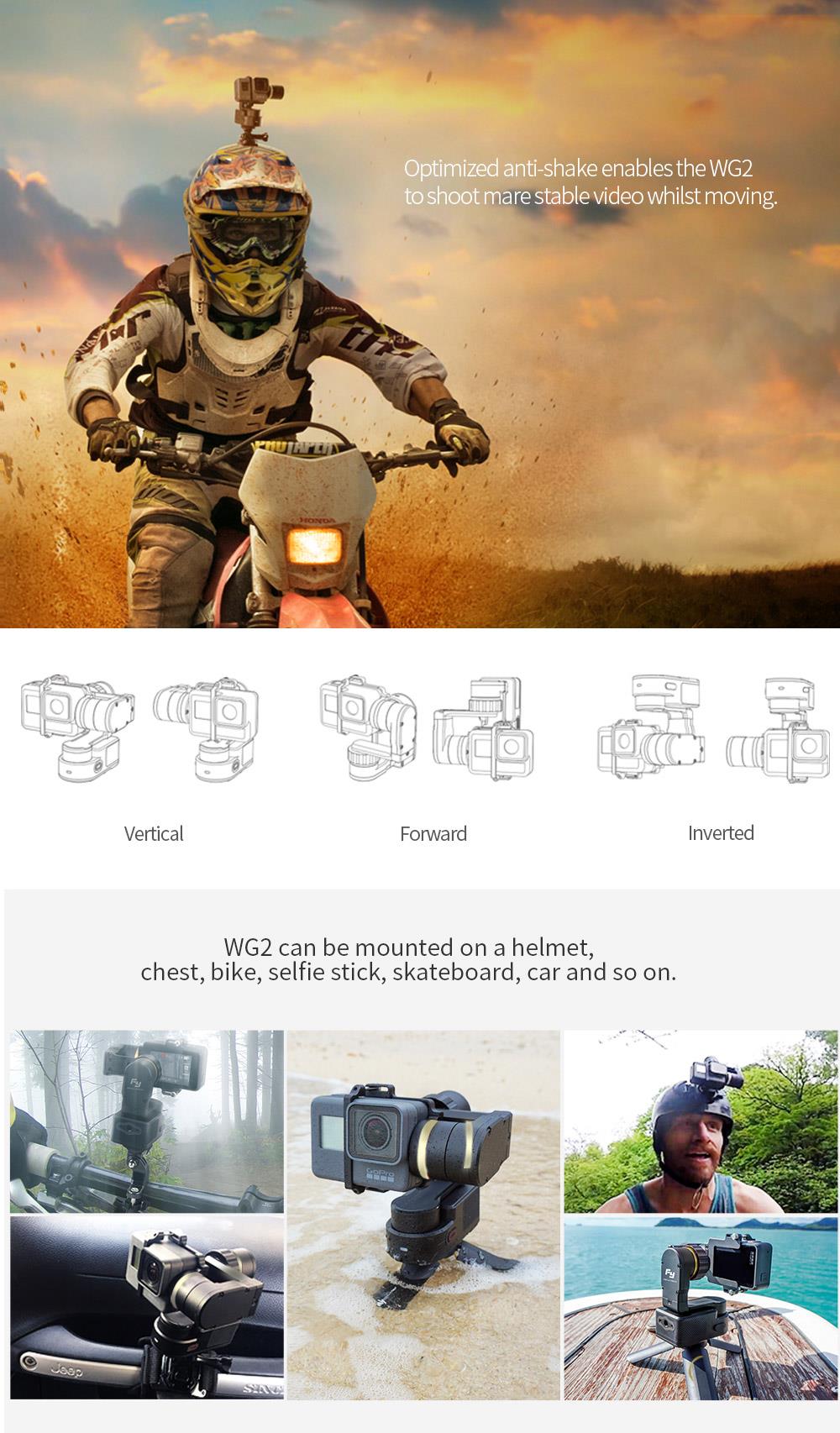 Feiyu Tech WG2 WaterProof Wearable Gimbal for GoPro Hero5/4/ Session and Similar Dimensions Action Camera