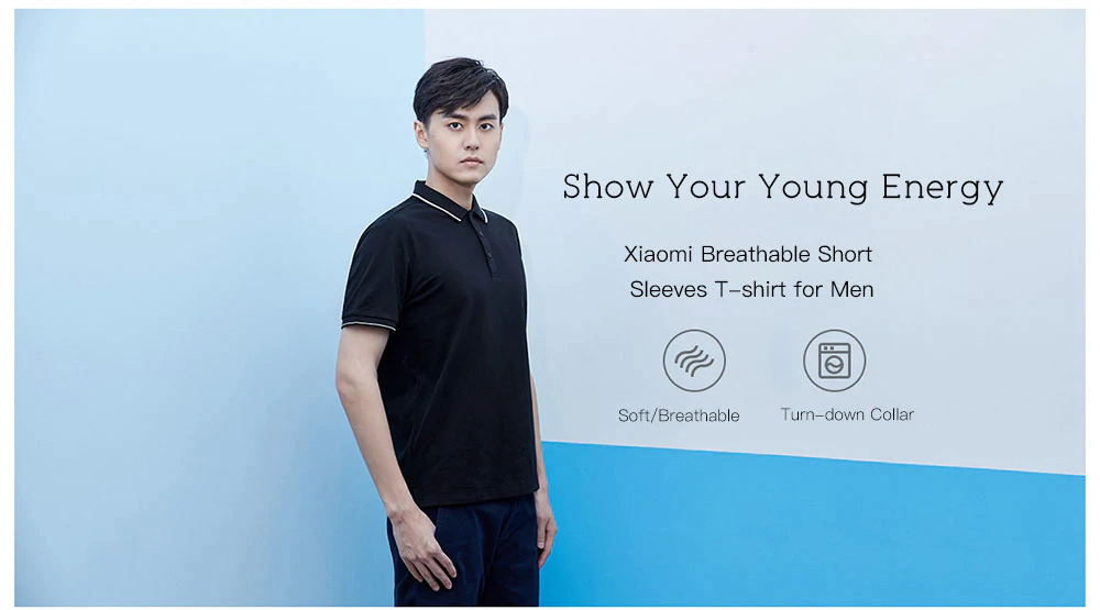 Xiaomi Men Soft Breathable Turn-down Collar Short Sleeve T-shirt Size M - Dark Blue