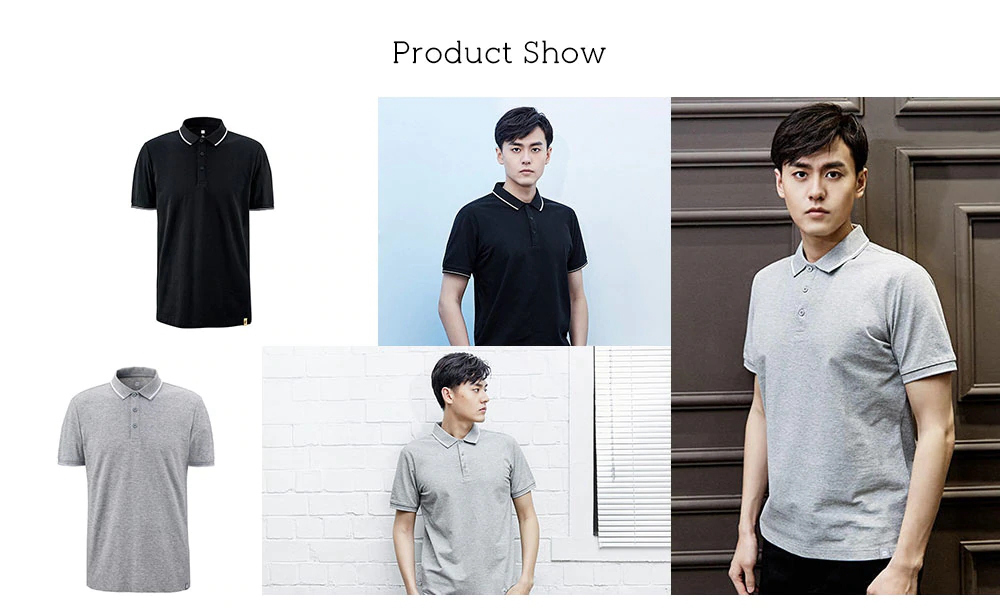 Xiaomi Men Soft Breathable Turn-down Collar Short Sleeve T-shirt Size M - Dark Blue