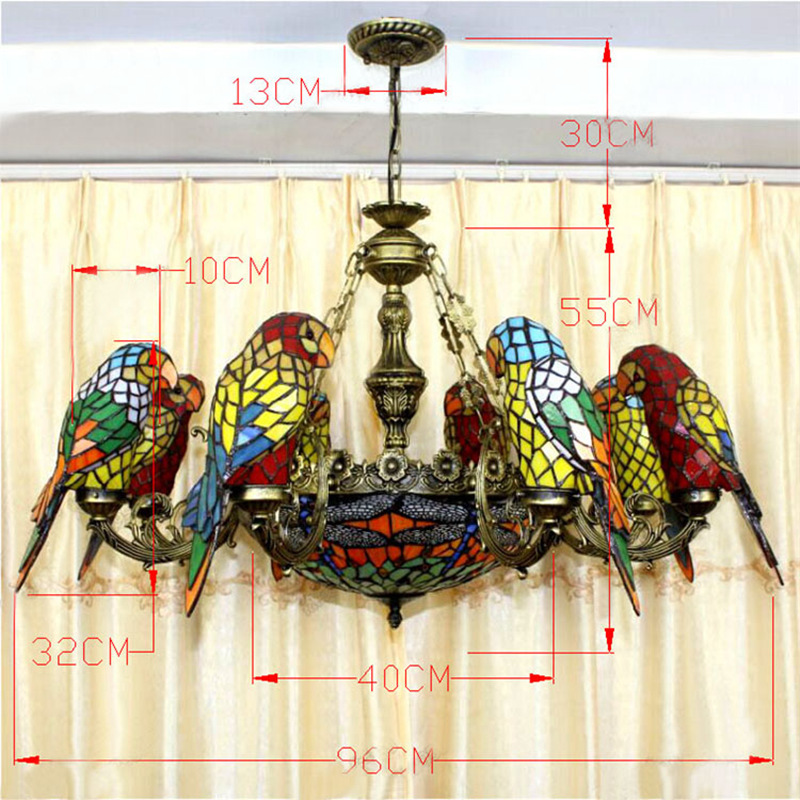 FUMAT Parrots Chandelier Stained Glass Lampshade European Classic Hanging Lamp Tiffany Glass Lights For Living Room