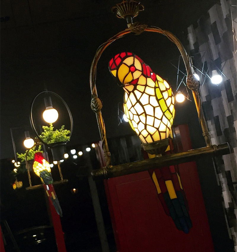FUMAT Tiffany Glass Lights Stained Glass Parrot Pendant Lamp Antique Art Glass Bird LED Hanging Lamp for Living Room