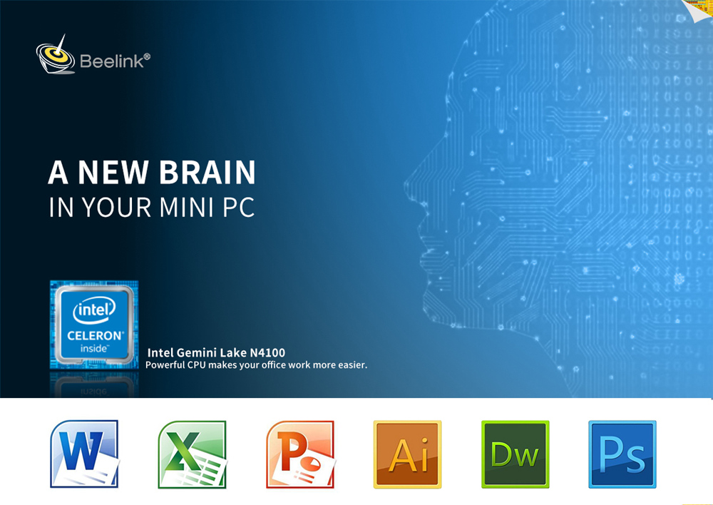 Beelink Gemini N41 Intel Gemini Lake N4100 4GB LPDDR4 64GB eMMC Windows 10 Mini PC Dual Band WIFI Gigabit LAN Bluetooth USB3.0*4 HDMI*2
