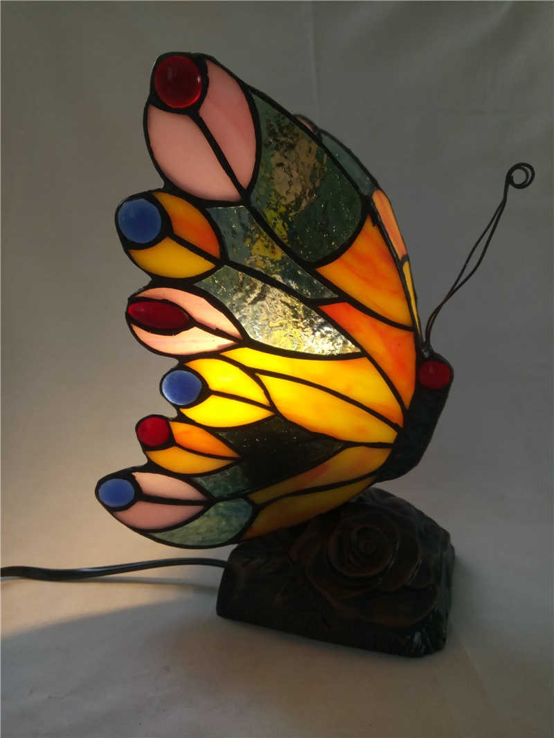 FUMAT TIFFANY Lamp European Classic Stained Glass Butterfly Night Lamp for Bedside Lamps Home Deco Nursing Night Light - Multi-color