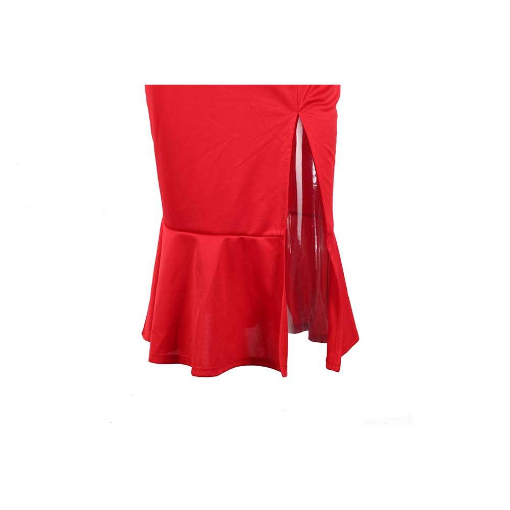 Women Slim Strapless Asymmetrical Ruffle Dress Size S - Red
