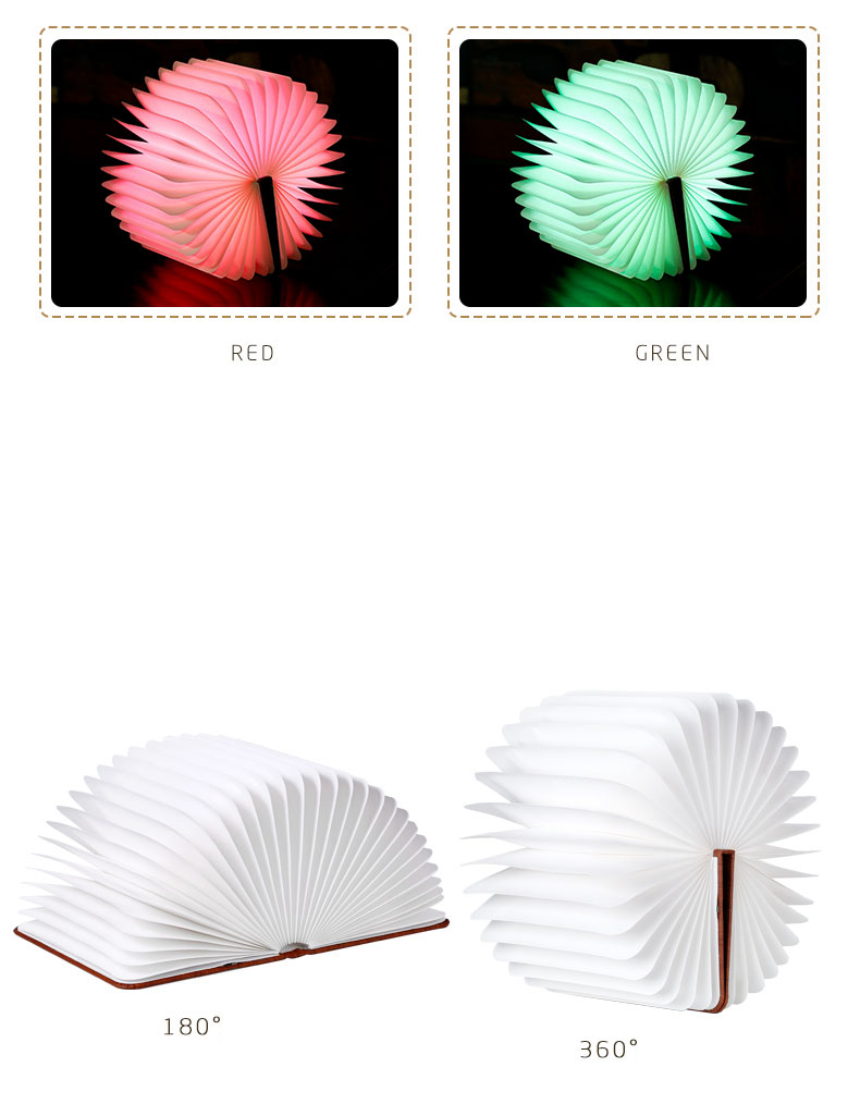 Walnut Foldable Book Shaped LED Night Light USB Book Bedside Lamp - Warm Light