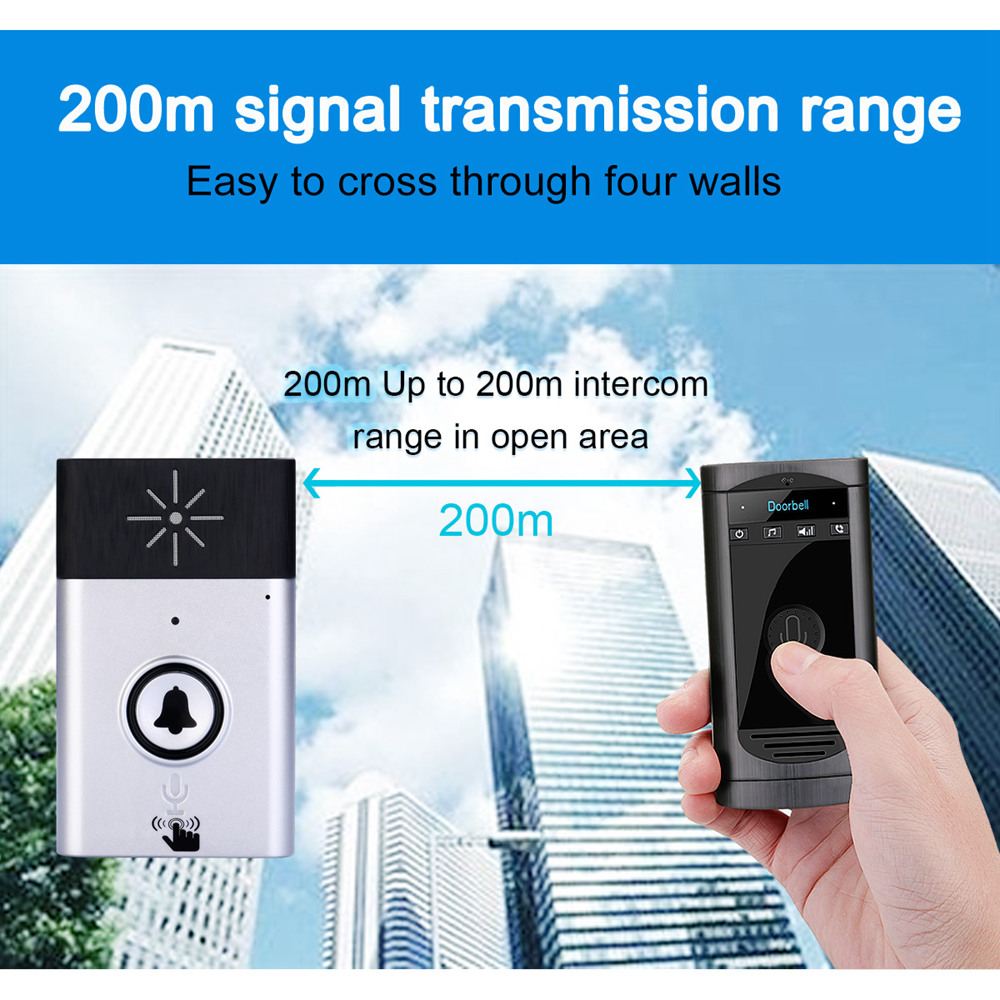 H6S 1v2 Wireless Voice Intercom Doorbell Kit Two-way Mobile Intercom Doorbell Two Indoor - Silver+Black