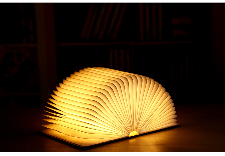 Wooden Foldable Book Shaped LED Night Light USB Book Bedside Lamp - Warm Light