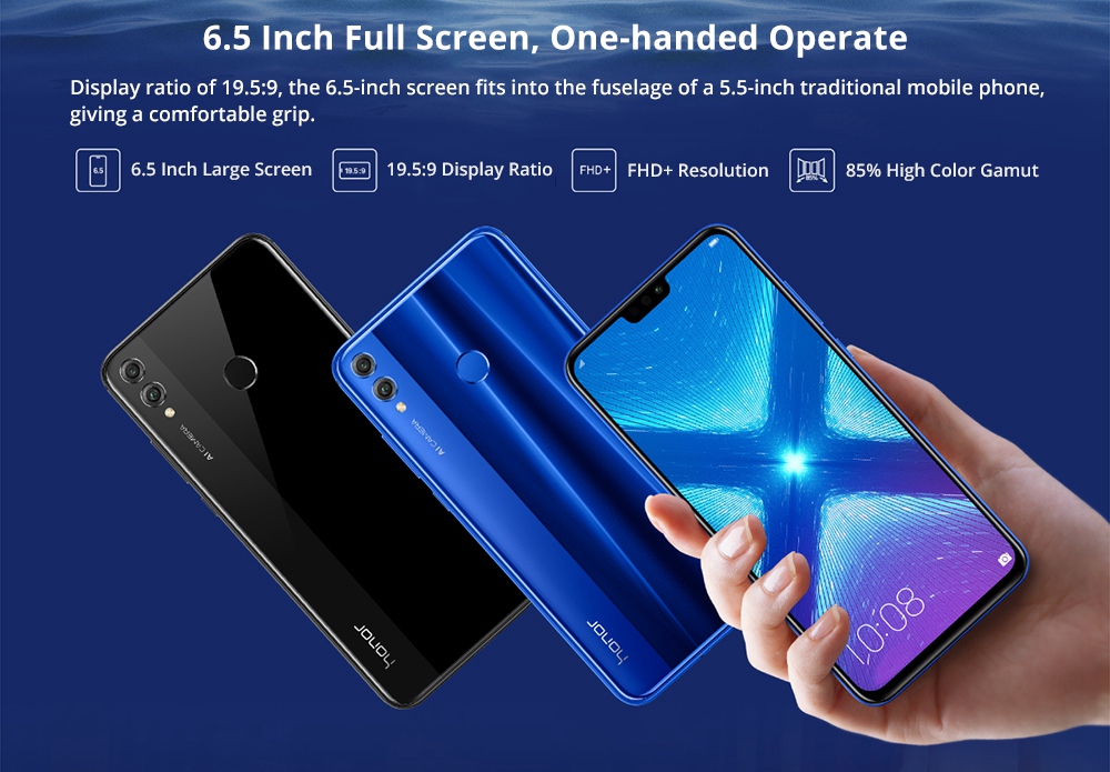 HUAWEI Honor 8X 6.5 Inch FHD+ Full Screen 4G LTE Smartphone Kirin 710 6GB 64GB Dual 20MP Rear Cameras Android 8.1 Touch ID - Blue