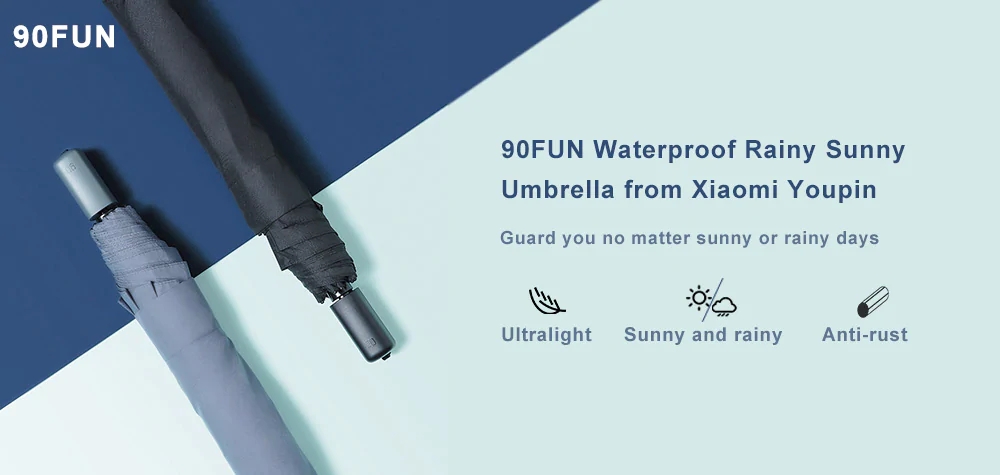 Xiaomi 90FUN Unisex Portable Umbrella Large Area UPF40+ Anti-UV Waterproof Lightweight Design - Black