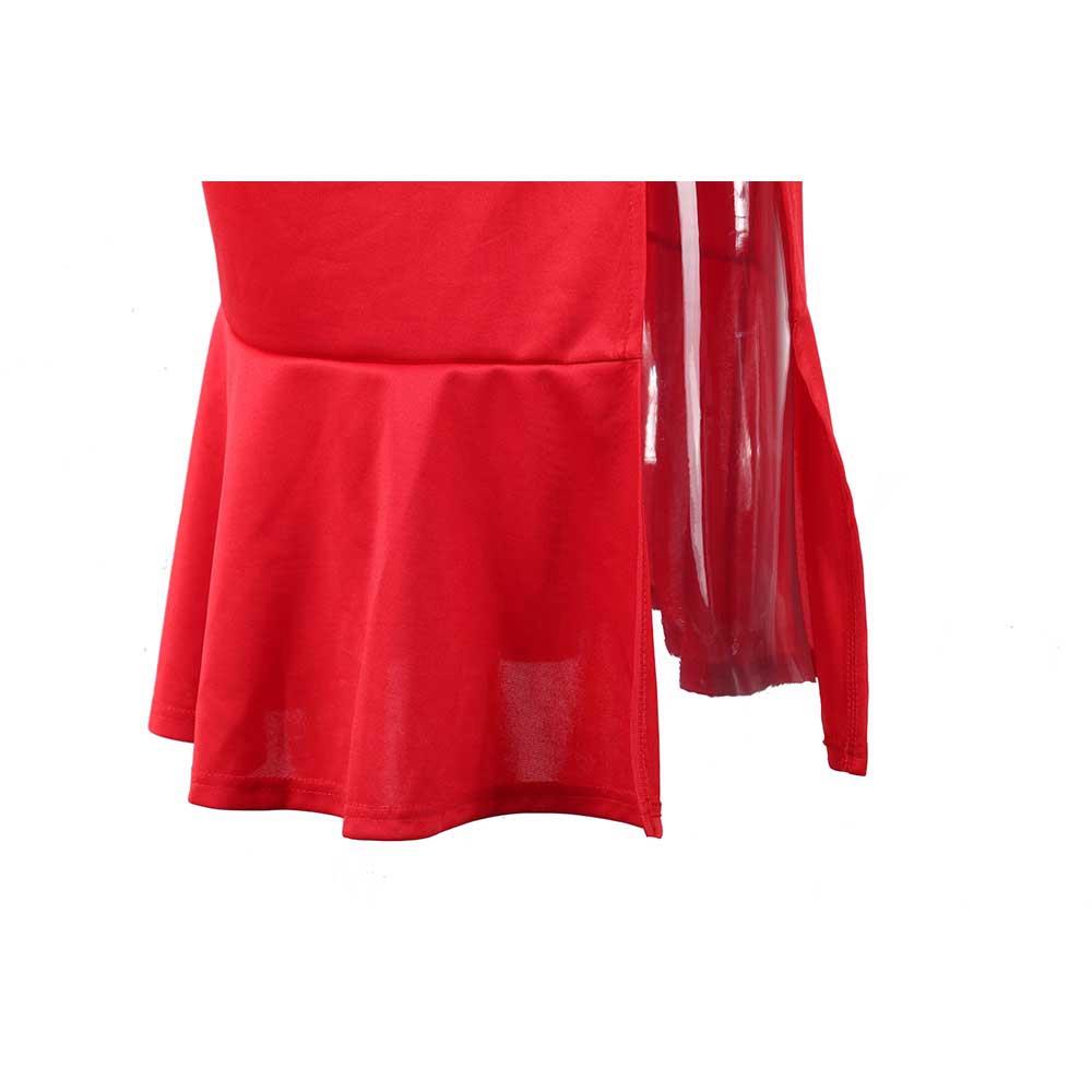 Women Slim Strapless Asymmetrical Ruffle Dress Size S - Red
