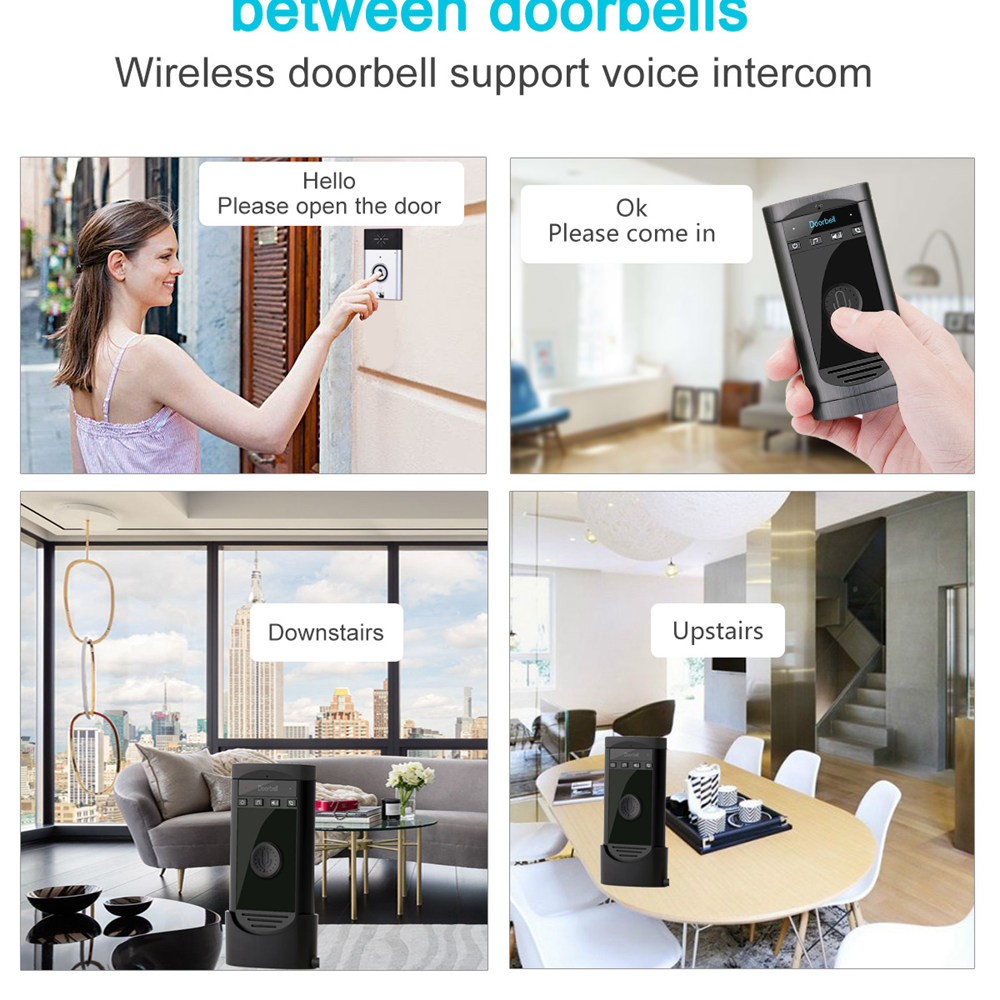 H6S 1v1 Wireless Voice Intercom Doorbell Kit Two-way Mobile Intercom Doorbell - Silver+Black