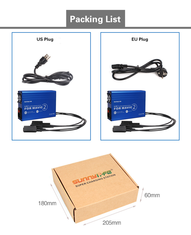 Sunnylife 6 In 1 Battery Charger for DJI Mavic 2 Pro/Zoom RC Drone - EU Plug