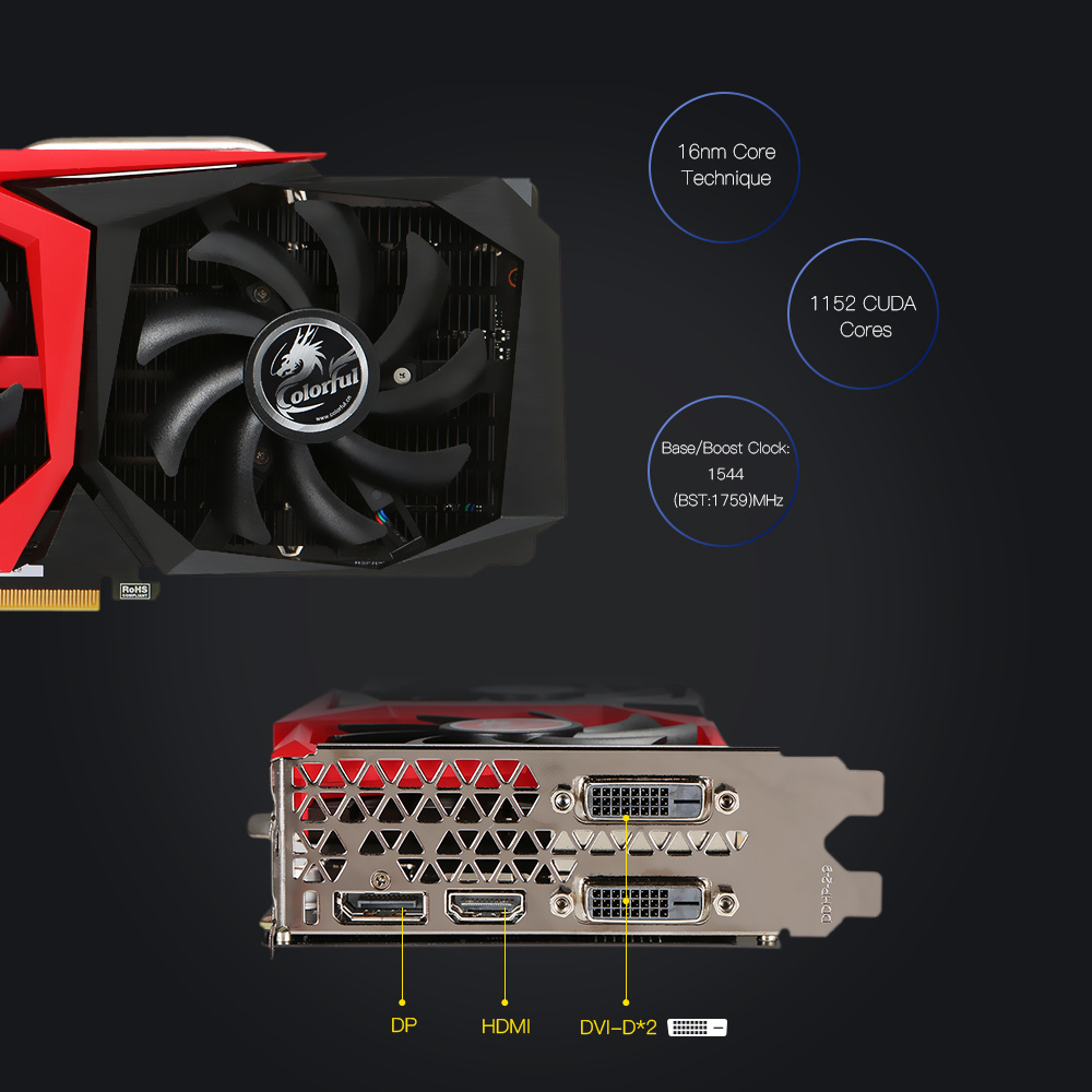 Colorful GTX1060 NB 3G Video Graphics Card 1544-1759MHz 3GB GDDR5 8Gbps/192Bit 3DP+HDMI+DVI - Red