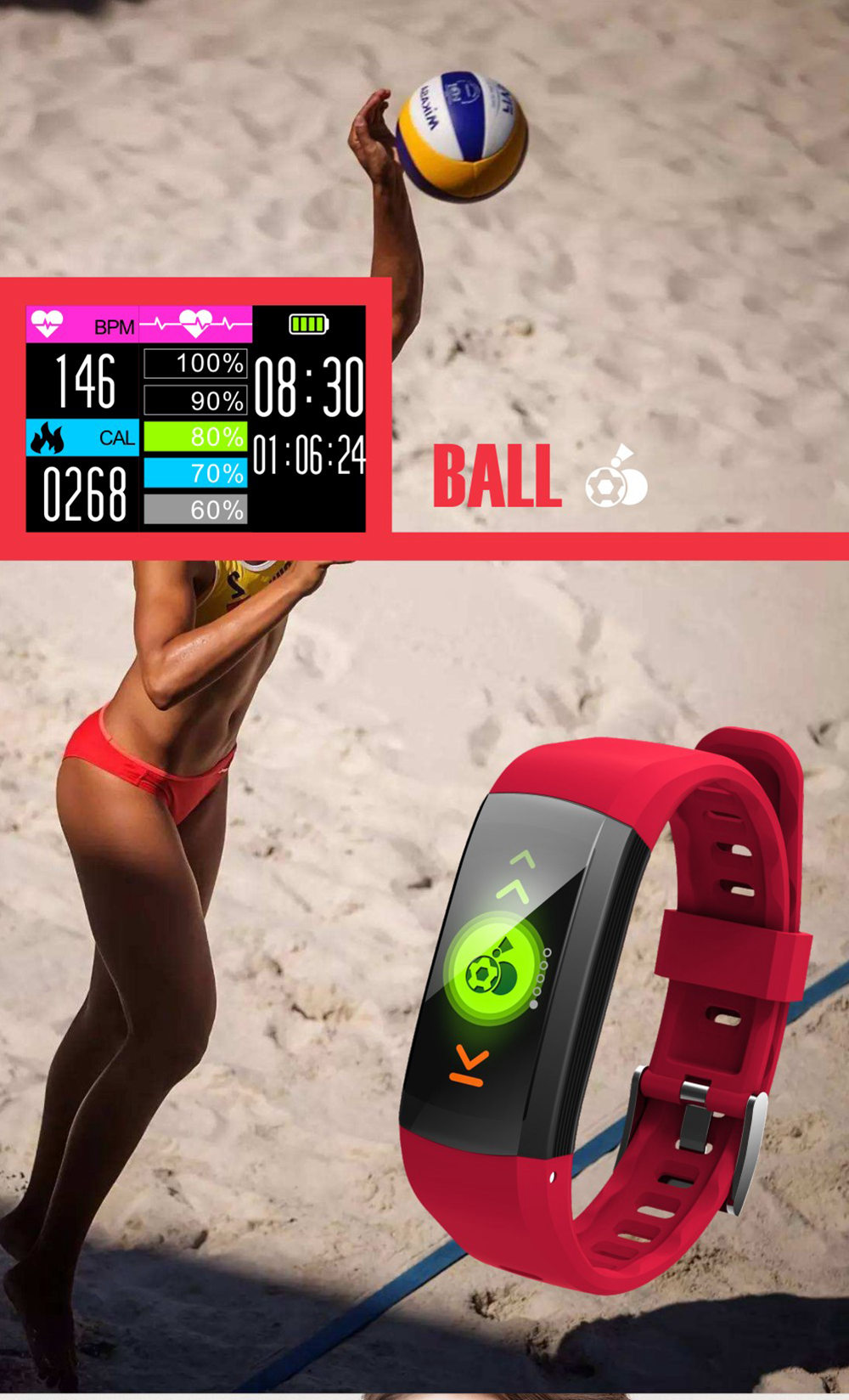 Makibes G04 Smart Bracelet 0.96 Inch TFT Color Screen IP68 Waterproof Built-in GPS Heart Rate Monitor Sports Fitness Tracker - Red