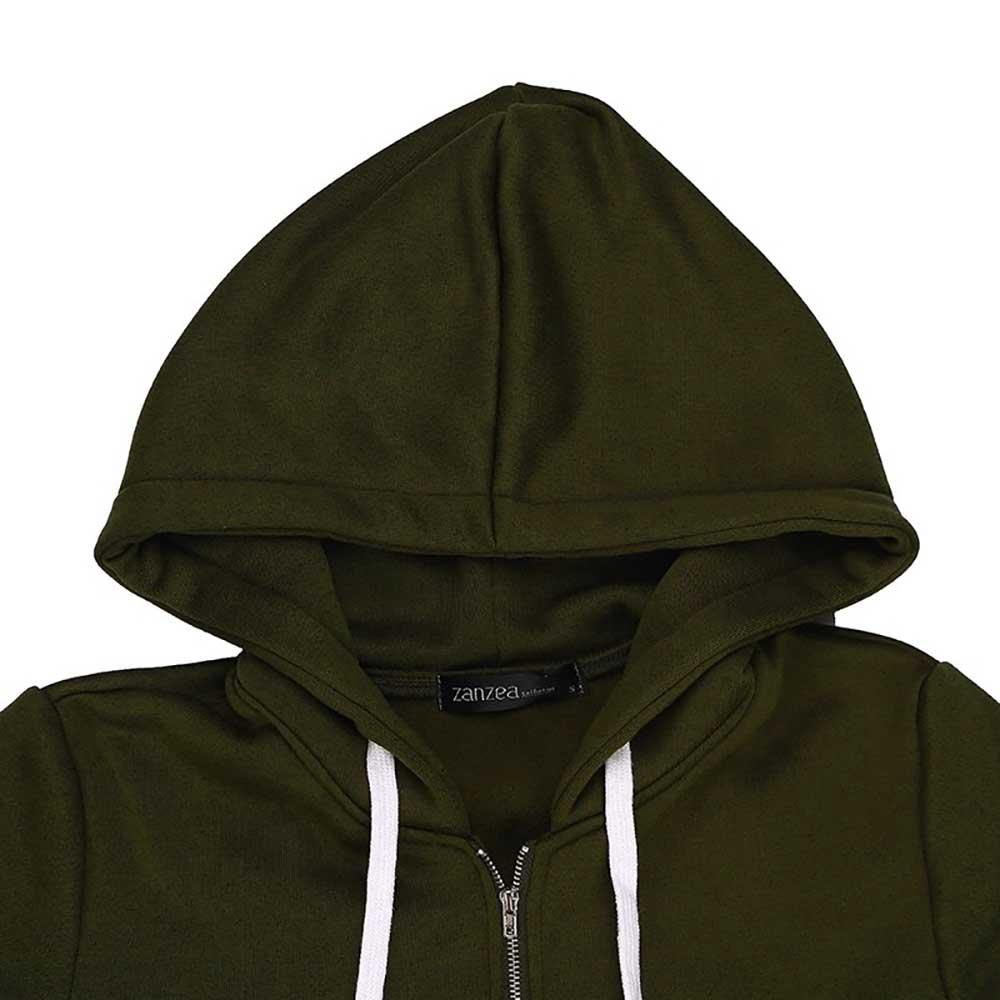Women Autumn Long-sleeved Hoodie Sweatshirt Zipper Ladies Coat Size 4XL - Green