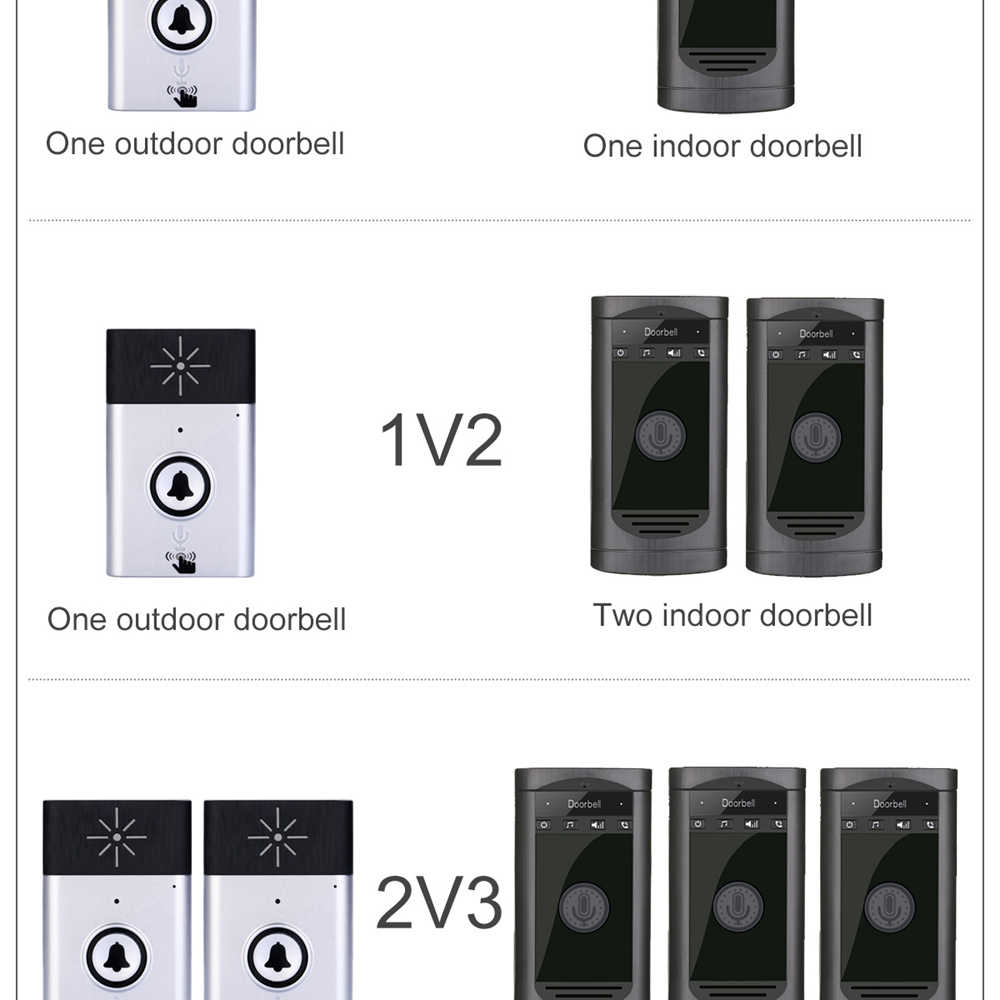 H6S 1v2 Wireless Voice Intercom Doorbell Kit Two-way Mobile Intercom Doorbell Two Indoor - Silver+Black