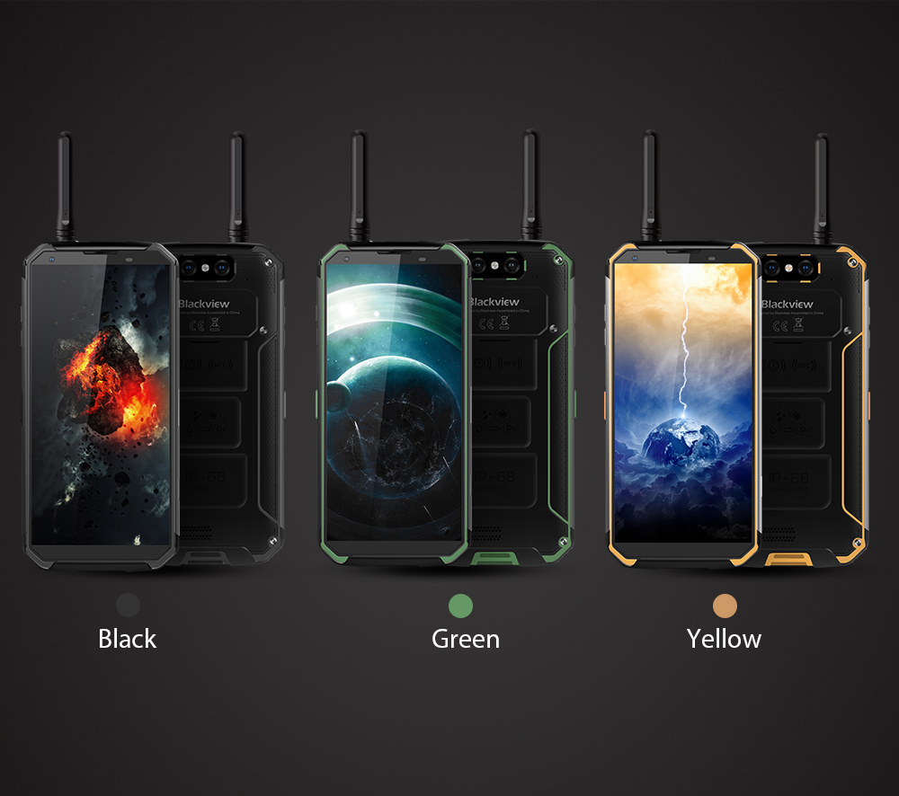 [HK Stock]Blackview BV9500 Pro 5.7 Inch 4G LTE Smartphone Helio P23 6GB 128GB 16.0MP+0.3MP Dual Rear Cameras Android 8.1 IP68 Walkie Talkie Wireless Charging 10000mAh NFC - Black