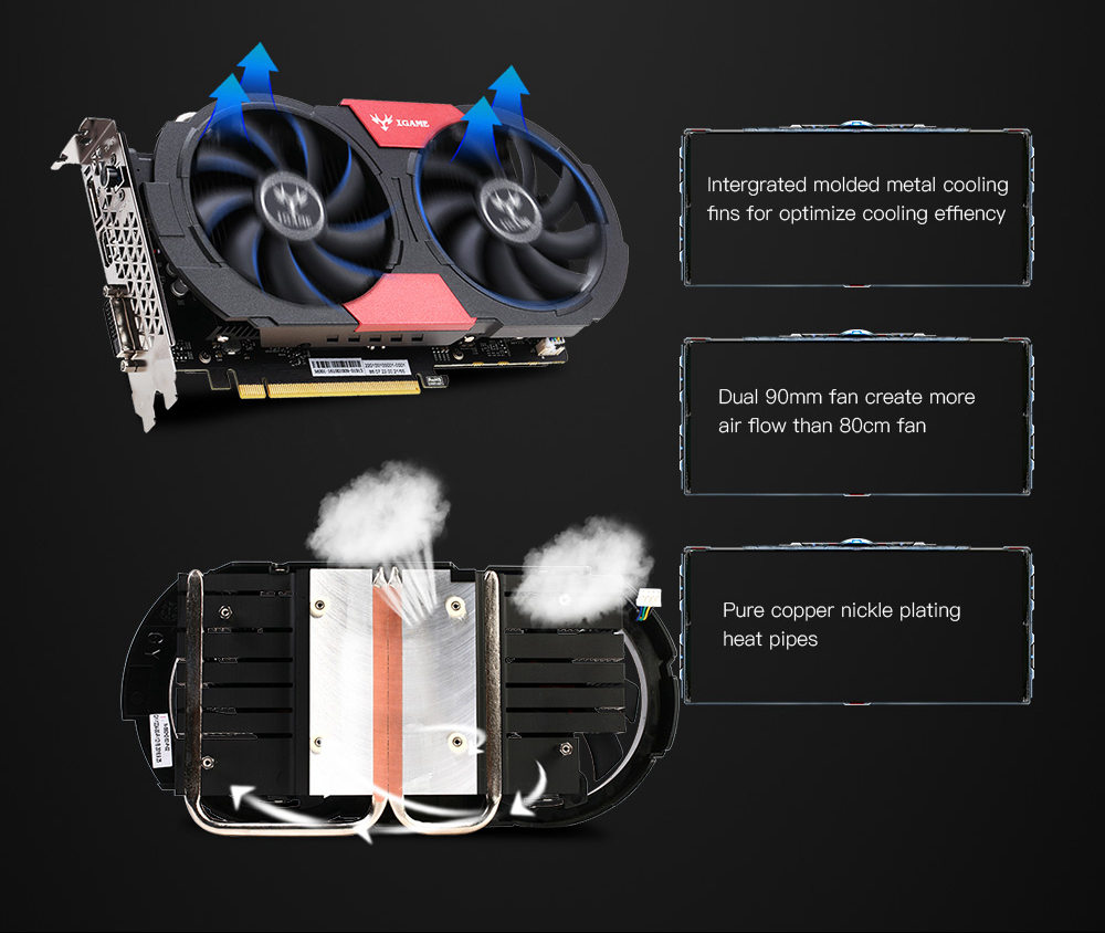 Colorful iGame GTX1050Ti Vulcan U 4G EC Video Graphics Card 1290-1379MHz 4GB GDDR5 7Gbps/128Bit DP+HDMI+DVI - Black