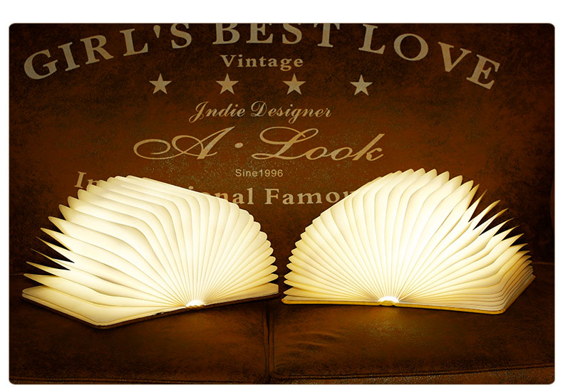 Walnut Foldable Book Shaped LED Night Light USB Book Bedside Lamp - Warm Light