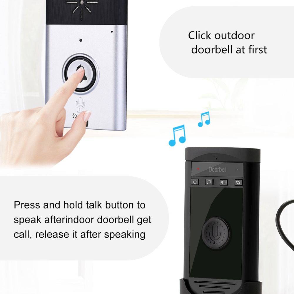 H6S 1v1 Wireless Voice Intercom Doorbell Kit Two-way Mobile Intercom Doorbell - Silver+Black