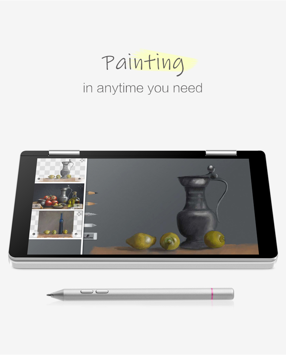 One Netbook One Mix 2 Yoga Pocket Laptop Intel Core m3-7Y30 Quad Core Touch ID (Silver) + Original Stylus Pen (Silver)