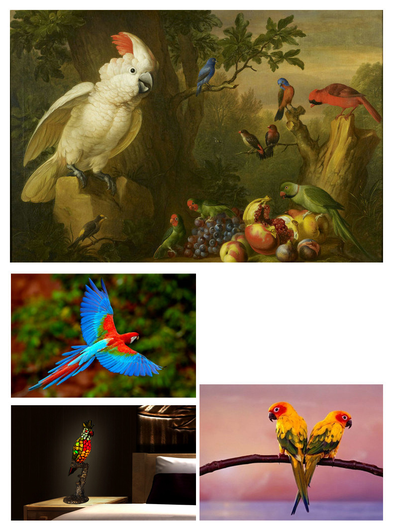 FUMAT Tiffany Style Stained Glass Handcrafted Pendant Light - Creative Dual Parrot Hanging Lamp