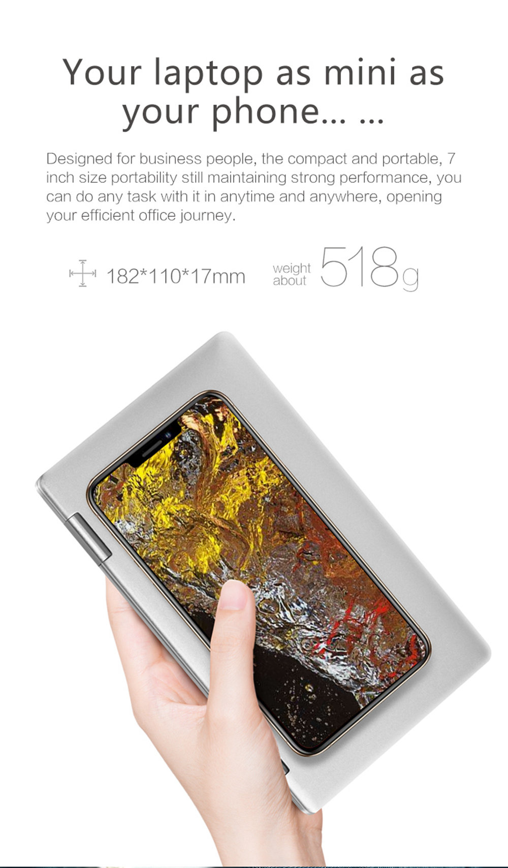 One Netbook One Mix 2S Yoga Pocket Laptop Intel Core M3-8100Y Dual Core Touch ID 7" IPS Screen 1920*1200 Windows 10 8GB DDR3 256GB PCI-E SSD - Silver