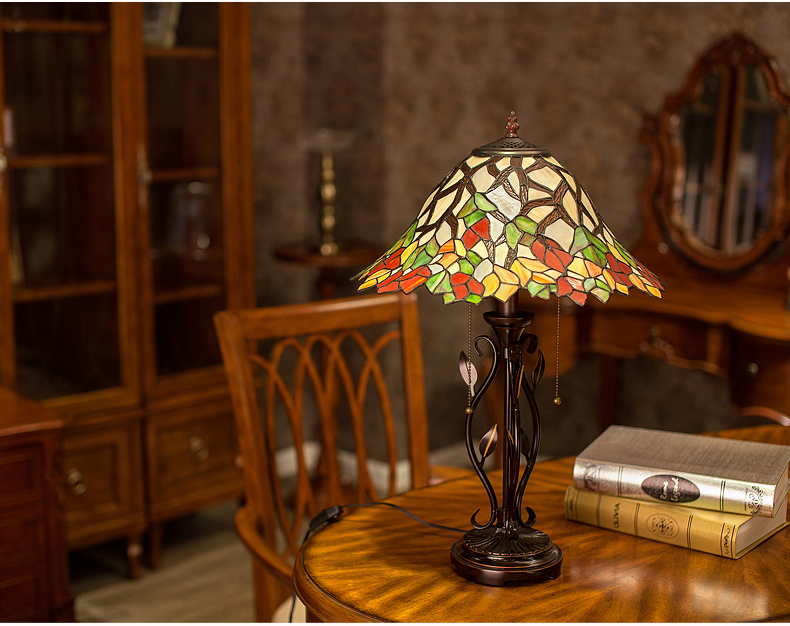 FUMAT Tiffany Style Stained Glass Handcrafted Table Lamp - Creative Red Maple Leaf Desgin