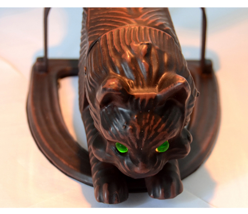 FUMAT Tiffany Style Stained Glass Handcrafted Table Lamp - Retro Cat Base Wisteria Design