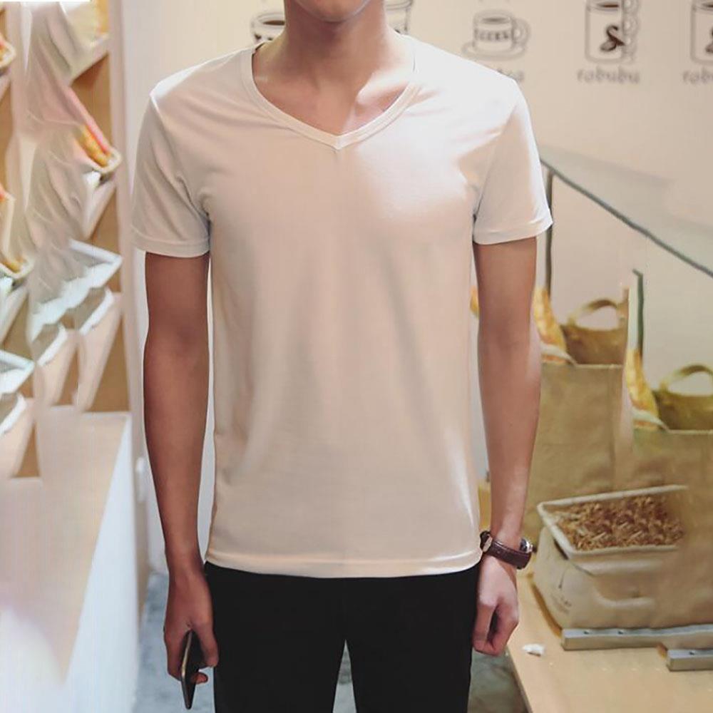 Men's Basic V-neck Short Sleeve T-shirt (Personality Tee Cultivating Size L) - White 39 Men's Basic V-neck Short Sleeve T-shirt (Personality Tee Cultivating Size M) - White